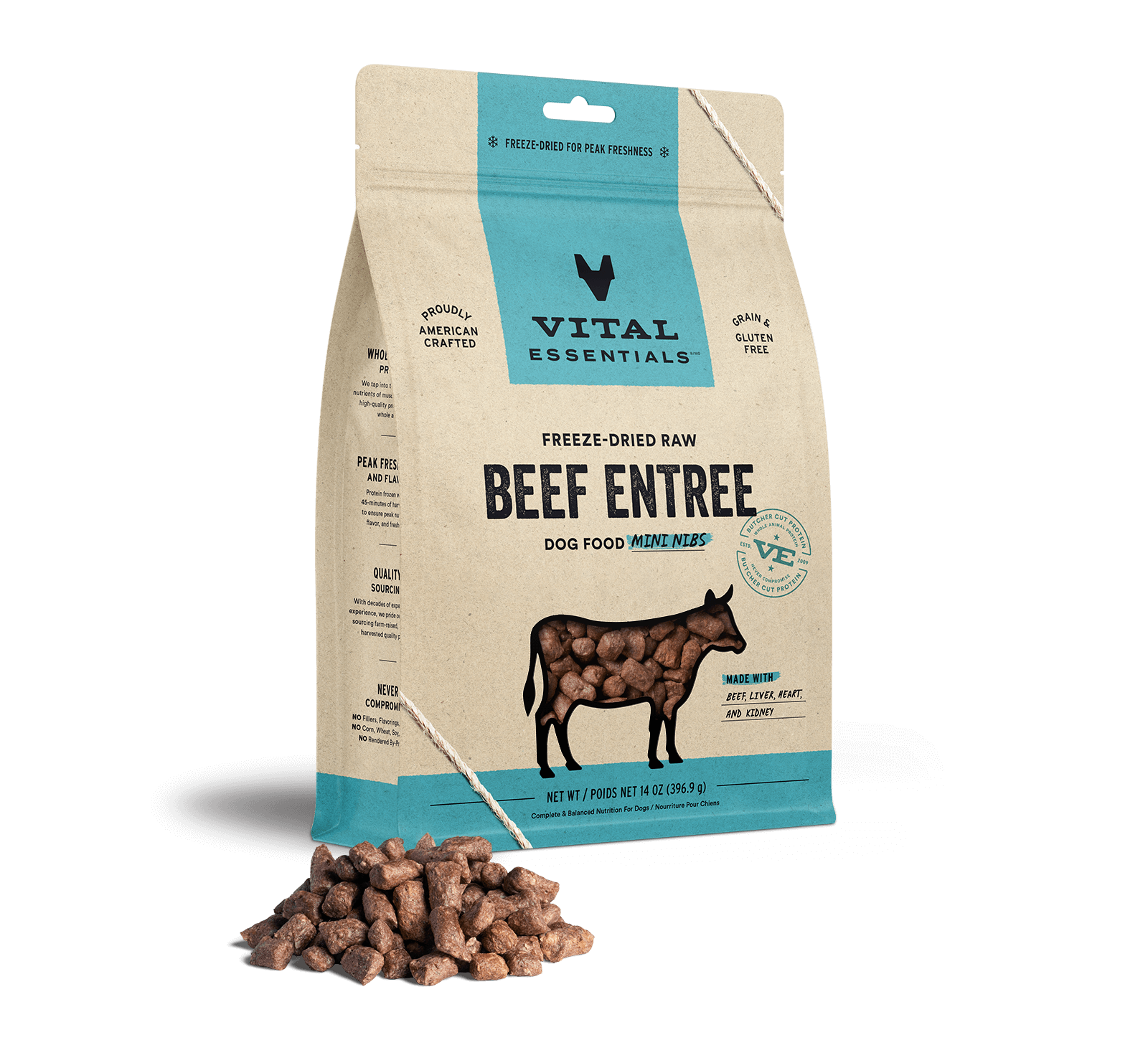 Vital Essentials Freeze Dried Raw Beef Entree Dog Food Mini Nibs